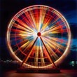 Colorful Rainbow Ferris Wheel Glowing at Night in the Amusement Park