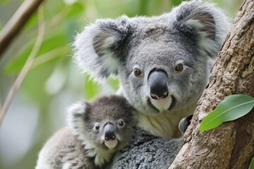 Wall Mural - Mother koala with baby, AI generated