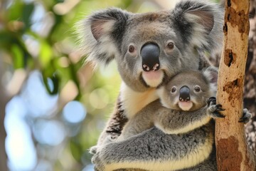 Wall Mural - Mother koala with baby, AI generated