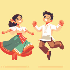 cartoon of Filipino children jumping for joy to celebrate a Philippine Independence Day