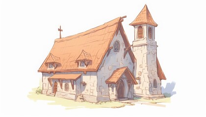 detailed architectural sketch of an old church