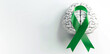 A green ribbon is tied around a white brain , Mental Health Awareness month banner
