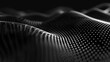 A black and white image of a wave with many dots. The image has a futuristic and abstract feel to it