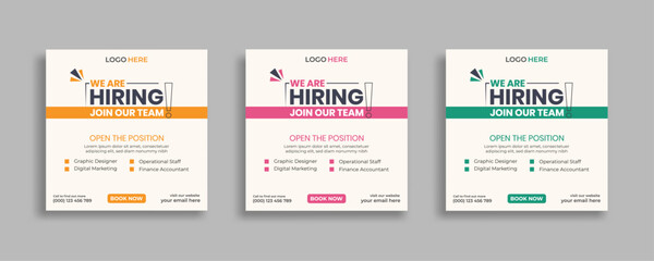 Wall Mural - We are hiring job vacancy social media post or square web banner template vector design	