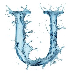 Wall Mural - Latin letter U, texture of water, ice and splashes on white background. Close-up of one isolated large letter U. Template for labeling, children's pictures, font design. 3D rendering illustration.