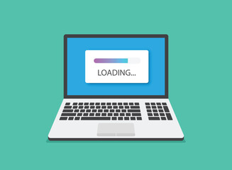 laptop loading process icon in flat style. software update vector illustration on isolated backgroun