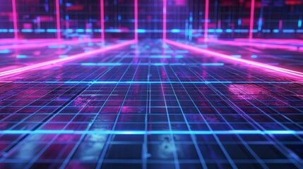 Wall Mural - Retro neon grid futuristic background