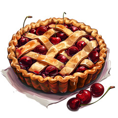 Wall Mural - Clipart illustration of cherry pie on a white background. Suitable for crafting and digital design projects.[A-0003]