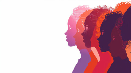 Wall Mural - Diverse Multicultural Women and Girls Forming Unity in Profile Silhouette - Empowerment Poster on Racial Equality and Allyship