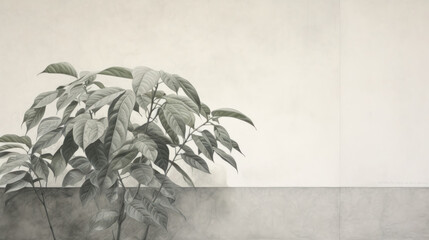 leaves branches plants hand drawn pencil minimalistic background