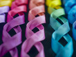 A close up of many different colored ribbons.