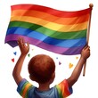 Watercolor Illustration Featuring a Child's Hand Holding a Rainbow Flag, Symbolizing Acceptance and Solidarity with the LGBTQ+ Community.