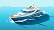 Luxury yacht on open sea flat design top view leisure theme cartoon drawing Complementary Color Scheme.