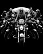 Motorcycle club gathering flat design top view community theme cartoon drawing black and white.