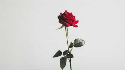 Wall Mural - A solitary red rose stands out against a white backdrop
