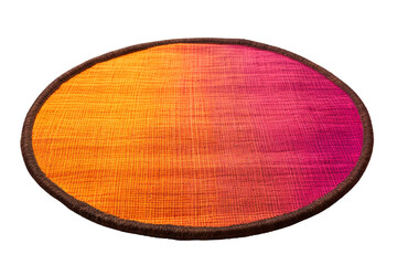 Wall Mural - A colorful rug with a brown border. The rug is orange and pink. It is a nice rug to have in a room