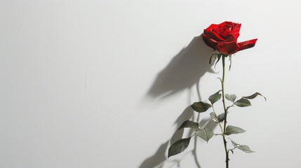 Sticker - A single red rose stands alone against a white backdrop with a precise outline cut out and complete focus from foreground to background