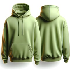 Wall Mural - green hoodie template. front and back of hoodie in one image , increase the width size of image and show full hoodie, Hoodie sweatshirt long sleeve with clipping path