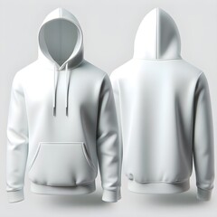 Wall Mural - white Hoodie template. front and back of hoodie in one image , increase the width size of image and show full hoodie, Hoodie sweatshirt long sleeve with clipping path