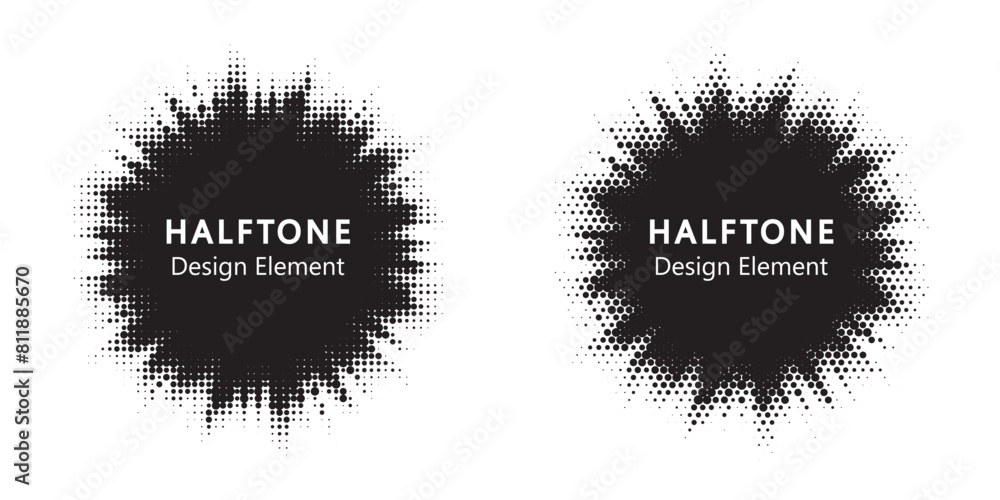 Halftone circle frame background set. Round border Icon using halftone ...