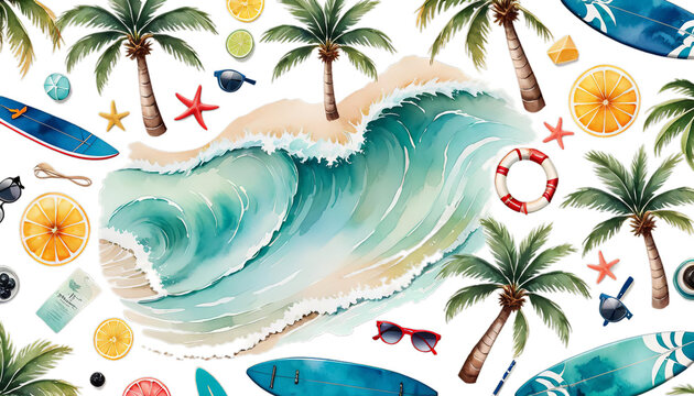 beach summer waves ocean tree friend art clip clipart surf vibes best palm watercolor trip travel landscape wave camper holiday sea image van tropical vacation nature hawaiian scenery background