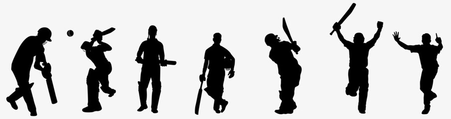 set of cricket player silhouette collection. 