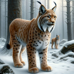 Wall Mural - lynx in snow