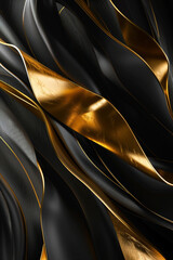 Wall Mural - Sophisticated minimalist design with geometric gold strip lines on black.