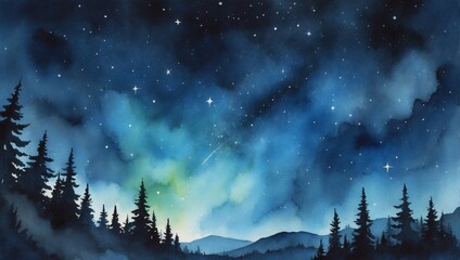 nighttime reverie, watercolor artwork capturing the starry sky