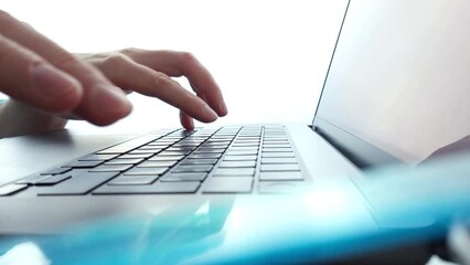 Poster - View of man's hands typing close up. Selective focus slow motion 4K UHD video.