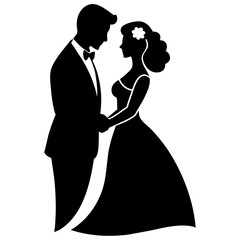 Wall Mural - Romantic Bride and groom vector silhouette