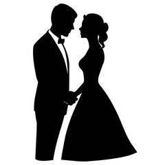 Wall Mural - Romantic Bride and groom vector silhouette