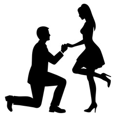 Wall Mural - The boyfriend is proposing to his girlfriend by breaking his knee vector silhouette