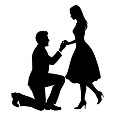 Wall Mural - The boyfriend is proposing to his girlfriend by breaking his knee vector silhouette