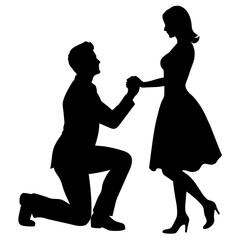 Wall Mural - The boyfriend is proposing to his girlfriend by breaking his knee vector silhouette