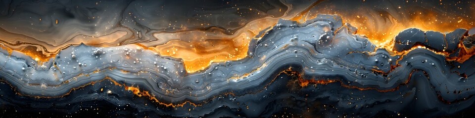 Aufkleber - Black and gold marble texture with abstract organic swirls and flowing liquid movement,creating a dramatic,moody and mystical cosmic or galactic