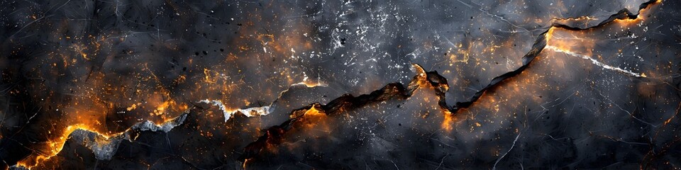 Aufkleber - Scorched Black Marble Texture with Dramatic Fiery Cracks and Dramatic Weathered Pattern