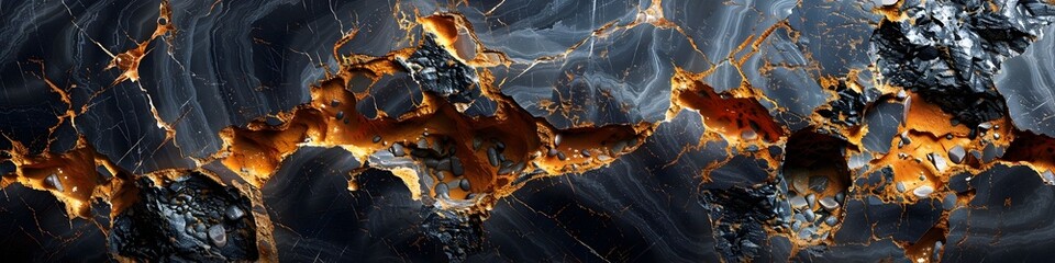 Aufkleber - Dramatic Black Marble Texture with Fiery Veins and Cracks,Featuring a Captivating Geological Masterpiece