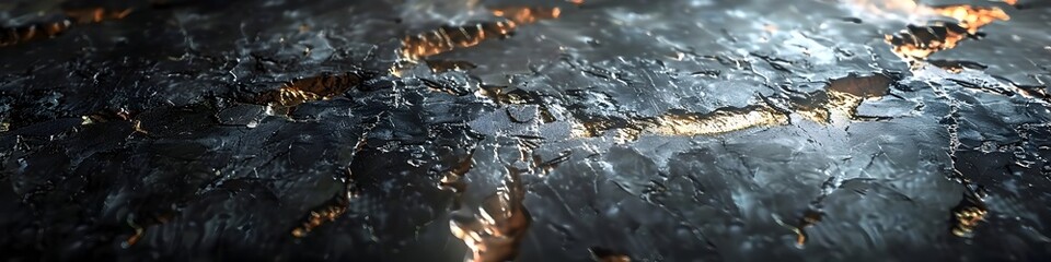 Leinwandbilder - Weathered Black Marble Texture with Intricate Grungy Patterns and Dramatic Cracks Across the Surface