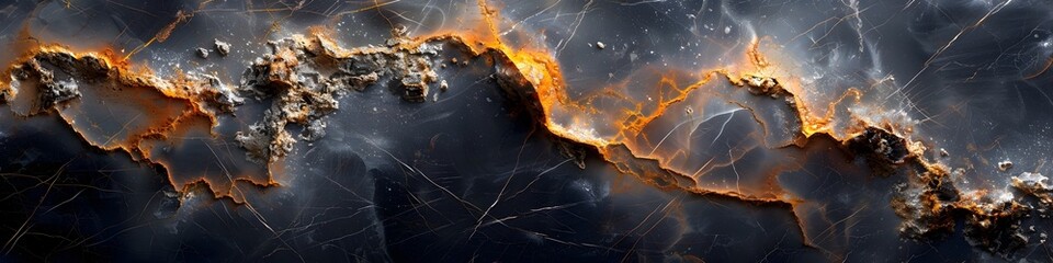 Poster - Scorching Marble Texture Ablaze with Volcanic Bursts of Fiery Fissures and Molten Lava Rushing Through a Dramatic Dark Background