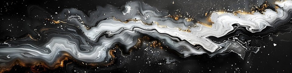 Fototapete - Mesmerizing Monochromatic Marble Texture with Fluid Metallic Accents