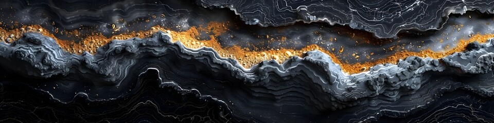 Leinwandbilder - Mesmerizing Black Marble Texture with Golden Veins and Dramatic Lighting