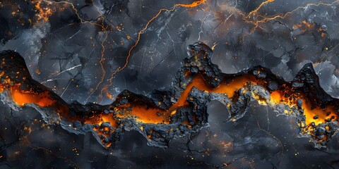 Leinwandbilder - Fiery Fractured Marble Backdrop:An Intense Fusion of Stone,Flame,and Dramatic Contrast