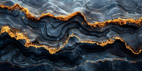 Aufkleber - Black and Gold Marble Swirls Mesmerizing Abstract Textured Background with Flowing Organic Curves and Contrasting Metallic Tones