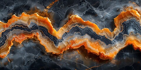 Leinwandbilder - Dramatic Fiery Marble Texture with Flowing Swirls of Vibrant Orange and Black Tones,Showcasing the Power and Beauty of Natural Stone Patterns in a