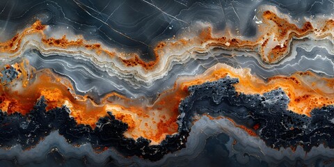 Leinwandbilder - Fiery Marble Swirls Across Dynamic Dark and Light Geological Landscape