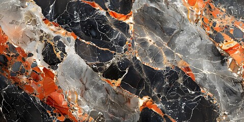 Poster - Dramatic Black and Orange Marble Textured Background with Intricate Veining and Patterns