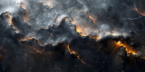 Leinwandbilder - Dramatic Black Marble Fractured Textured Background with Glowing Cracks and Ominous Atmosphere for Moody Digital Artwork or Luxury Design
