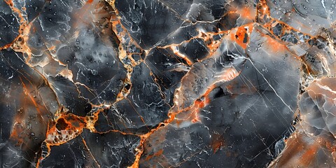 Aufkleber - Captivating Charcoal Marble Textures with Fiery Accents - Sophisticated Geological Masterpiece for Creative Applications