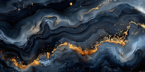 Leinwandbilder - Black Marble Textured Abstract Background with Vibrant Golden Accents and Ethereal Swirling Patterns Creating a Dramatic and Captivating Atmosphere